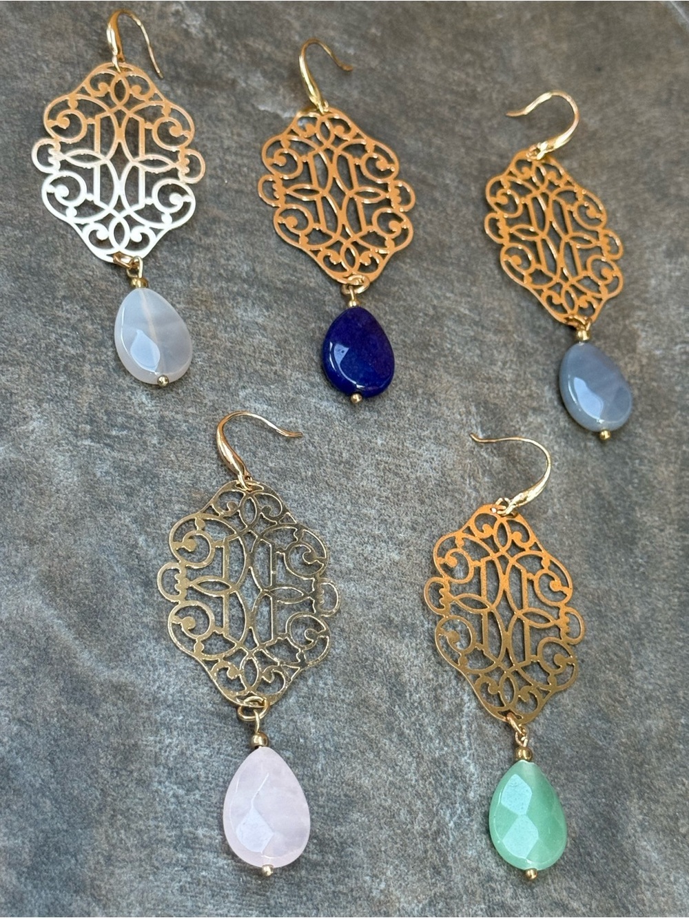 Jewelry | Gold Filigree Teardrop Statement Earrings With Multicolor Gem ...